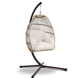 Gardeon Outdoor 360° Rotating Egg Swing Chair, Handcrafted Wicker, UV-Resistant, Steel Frame, 150kg Capacity, Latte