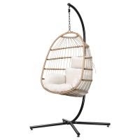 Gardeon Outdoor Egg Swing Chair - Handcrafted Resin Wicker, Foldable Pod Stand, Anti-Rust Frame, 150kg Capacity, Yellow