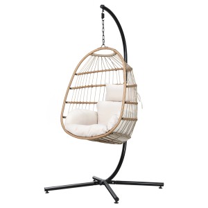 Gardeon Outdoor Egg Swing Chair - Handcrafted Resin Wicker, Foldable Pod Stand, Anti-Rust Frame, 150kg Capacity, Yellow