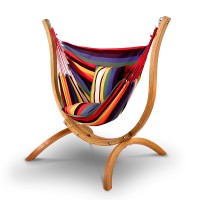 Gardeon Timber Hammock Chair with Wooden Stand - Outdoor Furniture, Durable Larch Wood, Cotton-Poly Blend, 160x107x143cm