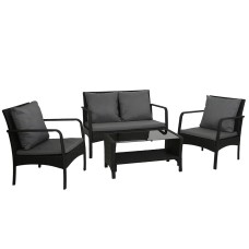 Gardeon 4-Piece Rattan Outdoor Sofa Set with UV-Resistant Wicker, Steel Frame, Cushions, and Tempered Glass Table