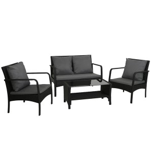 Gardeon 4-Piece Rattan Outdoor Sofa Set with UV-Resistant Wicker, Steel Frame, Cushions, and Tempered Glass Table