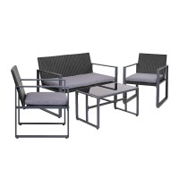 Gardeon 4-Piece Outdoor Rattan Sofa Set with Glass Table - UV-Resistant, Washable Cushions, Black, Easy Assembly
