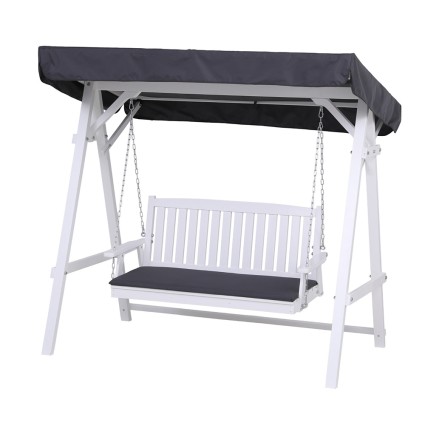 Gardeon Outdoor Wooden 3-Seater Swing Chair with Adjustable Canopy & Cushions, Water-Resistant, 187.5x112x169cm, White