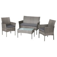 Gardeon 4 Seater Outdoor Sofa Set - Grey Wicker, Steel Frame, Cushions, Tempered Glass Table, Indoor/Outdoor Use