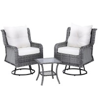 Gardeon 3PC Grey Wicker Bistro Set: Swivel Chairs & Table, UV-Resistant Cushions, Steel Frame, Indoor/Outdoor Use