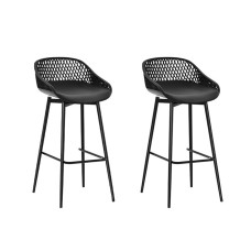 Gardeon 2PC Outdoor Bar Stools - UV-Resistant Polypropylene Seat, Metal Frame, Adjustable Feet, 100cm Height, Black