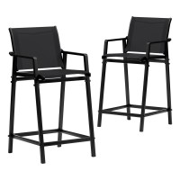 Gardeon 2PC Outdoor Bar Stools - Steel Frame, Textilene Mesh, Black, 114cm H, UV-Resistant, Weatherproof, Patio Chairs
