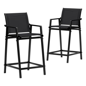 Gardeon 2PC Outdoor Bar Stools - Steel Frame, Textilene Mesh, Black, 114cm H, UV-Resistant, Weatherproof, Patio Chairs