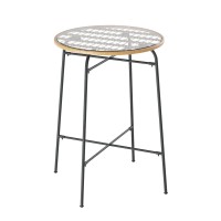Gardeon Outdoor Bar Table - Wicker & Glass, 70x70x100cm, UV-Resistant, Adjustable Feet, Sturdy Steel Frame, Beige/Black