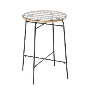Gardeon Outdoor Bar Table - Wicker & Glass, 70x70x100cm, UV-Resistant, Adjustable Feet, Sturdy Steel Frame, Beige/Black