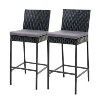 Gardeon 2-Piece Outdoor Bar Stools - Hand-Woven Rattan, UV-Resistant, Steel Frame, 5cm Cushions, 103cm Height,