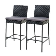 Gardeon 2-Piece Outdoor Bar Stools - Hand-Woven Rattan, UV-Resistant, Steel Frame, 5cm Cushions, 103cm Height,
