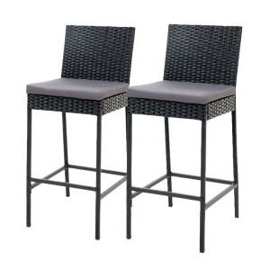 Gardeon 2-Piece Outdoor Bar Stools - Hand-Woven Rattan, UV-Resistant, Steel Frame, 5cm Cushions, 103cm Height,