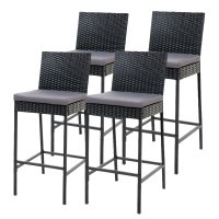 Gardeon 4-Piece Outdoor Bar Stools – Hand-Woven Rattan, UV-Resistant, 5cm Cushions, Steel Frame, Weatherproof Elegance