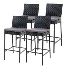 Gardeon 4-Piece Outdoor Bar Stools – Hand-Woven Rattan, UV-Resistant, 5cm Cushions, Steel Frame, Weatherproof Elegance