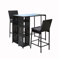Gardeon 3-Piece Outdoor Bar Set: Wicker Table & Chairs with Cushions, Tempered Glass Top, Weather-Resistant Frame