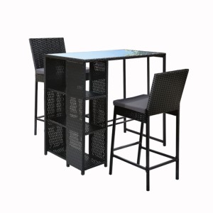Gardeon 3-Piece Outdoor Bar Set: Wicker Table & Chairs with Cushions, Tempered Glass Top, Weather-Resistant Frame