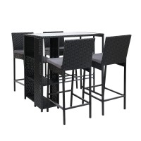 Gardeon 5-Piece Outdoor Bar Set - Stylish PE Wicker Design with Tempered Glass Table & Cushions for Patio Dining