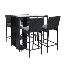 Gardeon 5-Piece Outdoor Bar Set - Stylish PE Wicker Design with Tempered Glass Table & Cushions for Patio Dining