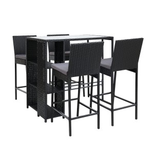 Gardeon 5-Piece Outdoor Bar Set - Stylish PE Wicker Design with Tempered Glass Table & Cushions for Patio Dining