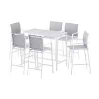 Gardeon 7PCS Outdoor Bar Set: Steel Frame, Tempered Glass Table, High-Back Stools, Weatherproof, White, Seats 6