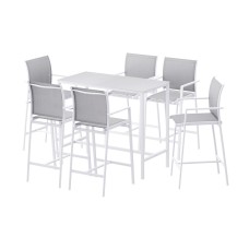 Gardeon 7PCS Outdoor Bar Set: Steel Frame, Tempered Glass Table, High-Back Stools, Weatherproof, White, Seats 6