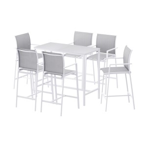 Gardeon 7PCS Outdoor Bar Set: Steel Frame, Tempered Glass Table, High-Back Stools, Weatherproof, White, Seats 6
