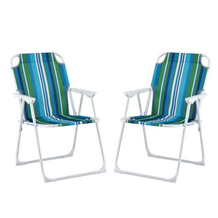 Gardeon Outdoor Folding Chair Set 2x Steel Frame, 150kg Capacity, UV Resistant, 48x46x76.5cm, Blue/White