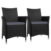 Gardeon Idris 2PC Outdoor Dining Chairs - PE Wicker, Steel Frame, Cushioned Comfort, UV & Weather Resistant, 84cm