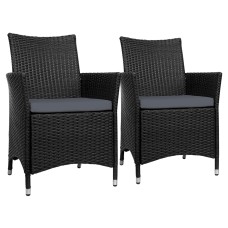 Gardeon Idris 2PC Outdoor Dining Chairs - PE Wicker, Steel Frame, Cushioned Comfort, UV & Weather Resistant, 84cm