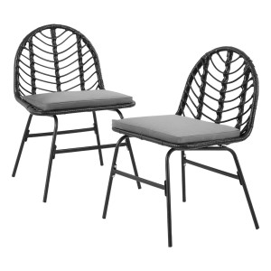 Gardeon 2x Black Wicker Patio Chairs - Steel Frame, Weather-Resistant, Indoor/Outdoor, No Assembly, 150kg Capacity