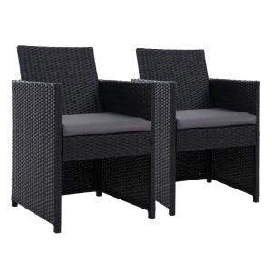 Gardeon Hugo 2PC Outdoor Wicker Dining Chairs, Foldable Backrest, UV-Resistant, Steel Frame, 55x55x86cm
