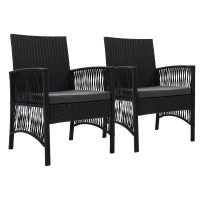 Gardeon 2PC Outdoor Wicker Dining Chairs - UV-Resistant, High-Density Foam Cushions, Powder-Coated Steel Frame