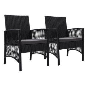 Gardeon 2PC Outdoor Wicker Dining Chairs - UV-Resistant, High-Density Foam Cushions, Powder-Coated Steel Frame