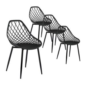 Gardeon 4PC Black Outdoor Dining Chairs - Weather & UV-Resistant, Metal Legs, PP Frame, 40.5x48x83.5cm, Indoor