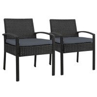 Gardeon 2PC Outdoor Dining Chairs - Stylish PE Wicker, High-Density Cushions, UV-Resistant, Powder-Coated Steel Frame