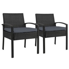 Gardeon 2PC Outdoor Dining Chairs - Stylish PE Wicker, High-Density Cushions, UV-Resistant, Powder-Coated Steel Frame