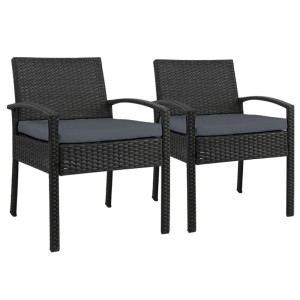 Gardeon 2PC Outdoor Dining Chairs - Stylish PE Wicker, High-Density Cushions, UV-Resistant, Powder-Coated Steel Frame