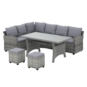 Gardeon 8-Seater Wicker Outdoor Dining Set with Steel Frame, UV-Resistant Cushions, Customisable Layout & Storage Table
