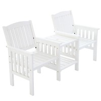 Gardeon Outdoor Garden Bench Loveseat - White Fir Wood, 2-Seater with Table, Parasol Hole, 165x58.5x87.5cm, Weather