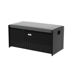 Gardeon 102L Wicker Outdoor Storage Bench, Black – Weather-Resistant, 300kg Capacity, with Cushion & Steel Frame