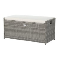 Gardeon 102L Wicker Outdoor Storage Bench - Durable, UV-Resistant, 2-in-1 Design with Cushion, Grey, 300kg Capacity