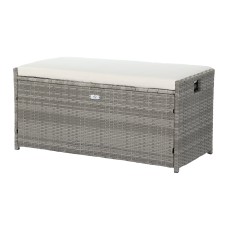 Gardeon 102L Wicker Outdoor Storage Bench - Durable, UV-Resistant, 2-in-1 Design with Cushion, Grey, 300kg Capacity