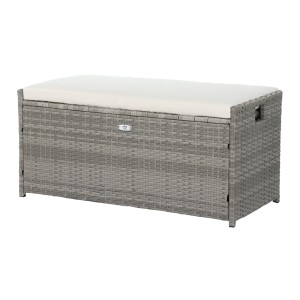 Gardeon 102L Wicker Outdoor Storage Bench - Durable, UV-Resistant, 2-in-1 Design with Cushion, Grey, 300kg Capacity