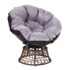 Gardeon Papasan Outdoor Chair - Brown PE Wicker, 360° Rotatable, UV-Resistant, 10cm Cushion, Steel Frame, 150kg Capacity