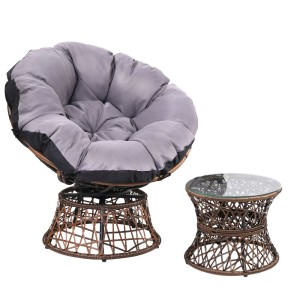 Gardeon Outdoor Papasan Chair & Wicker Table Set, Brown - Rotatable, UV-Resistant, Indoor/Outdoor, 10cm Cushion