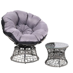 Gardeon Outdoor Papasan Chair & Wicker Table Set - Grey, UV-Resistant, 360° Rotatable, Indoor/Outdoor Garden Furniture