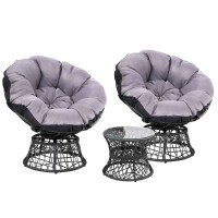 Gardeon Outdoor Wicker Papasan Chair Set with Side Table - Rotatable, UV-Resistant, Steel Frame, 10cm Cushions, Black