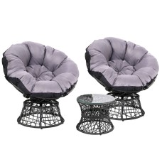 Gardeon Outdoor Wicker Papasan Chair Set with Side Table - Rotatable, UV-Resistant, Steel Frame, 10cm Cushions, Black
